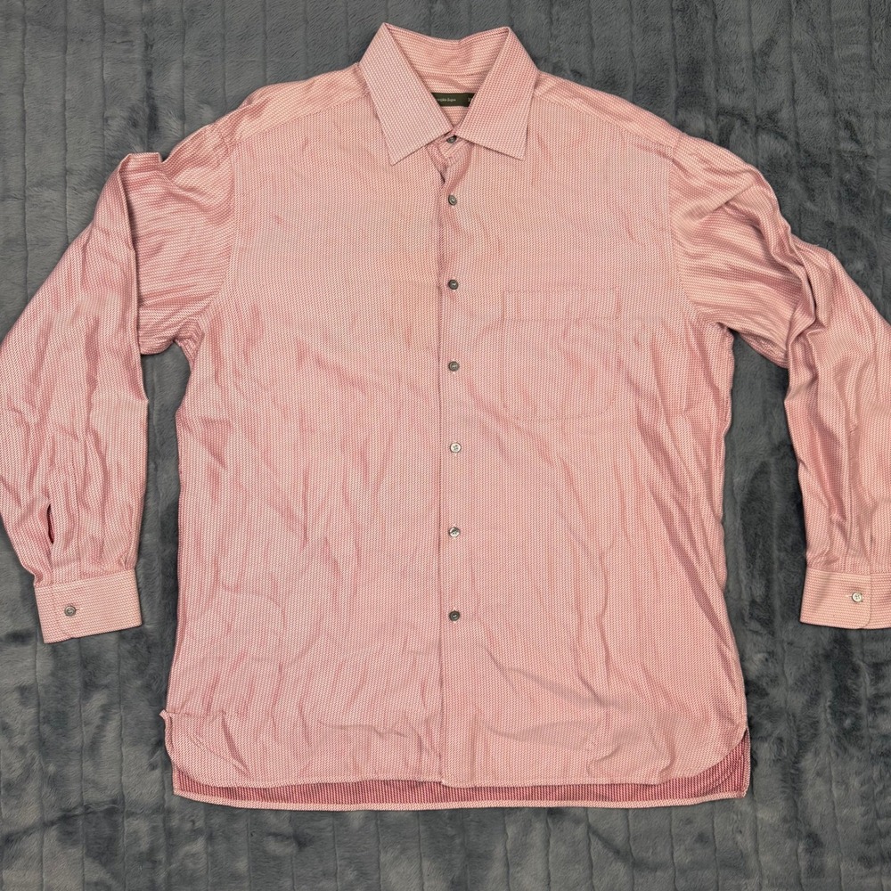 Ermenegildo Zegna Mens XXL Red White Micro Pattern Cotton Button Down Shirt 8463